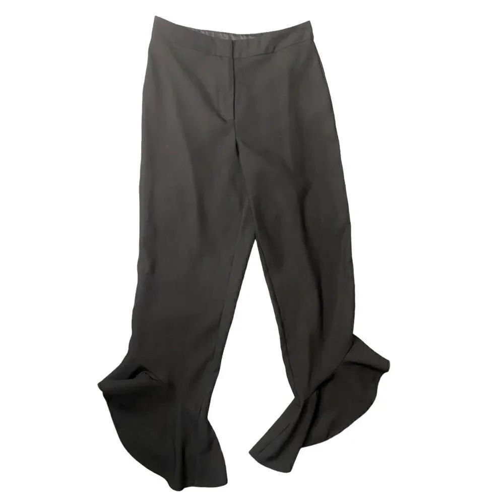 Miss Selfridge ASOS Wms Sz 2 Black Zip Cropped Asymmetrical Ruffle Hem Trousers